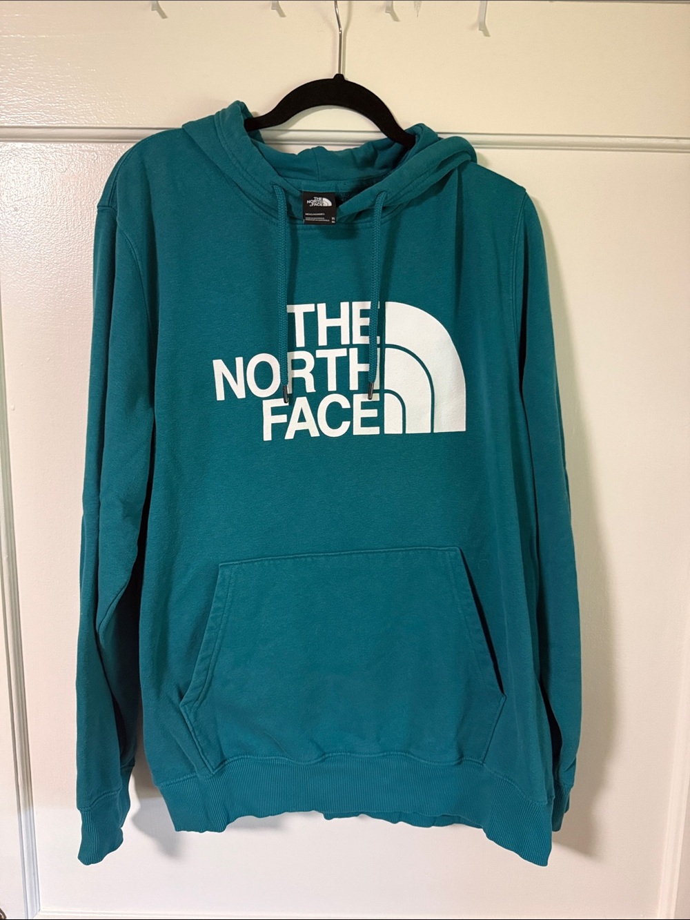 The North Face Men's Teal Crewneck Hoodie with White Logo